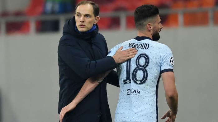 Chelsea's Thomas Tuchel and Olivier Giroud